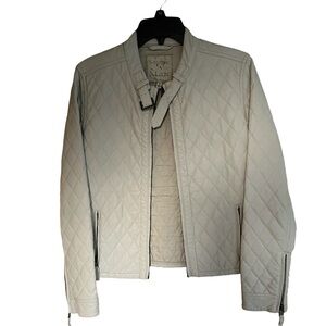 Woman’s Sophie and Max Light Tan Quilted Vegan Leather Jacket Size S Soft Mod
